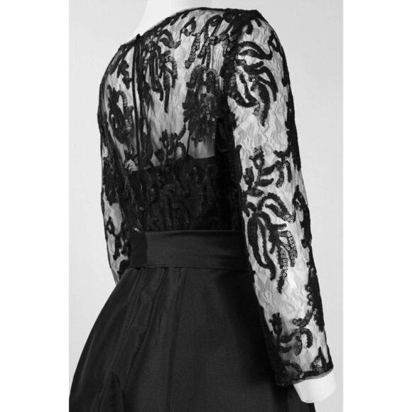 Adrianna Papell Black Quarter Sleeve Ribbon Sequin High Low Gown Size 4 - Picture 3 of 12